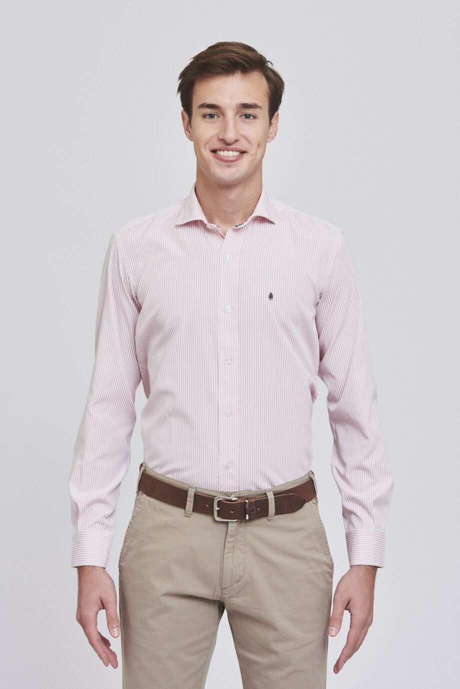 Camisa mangas largas slim fit rayada de algodón